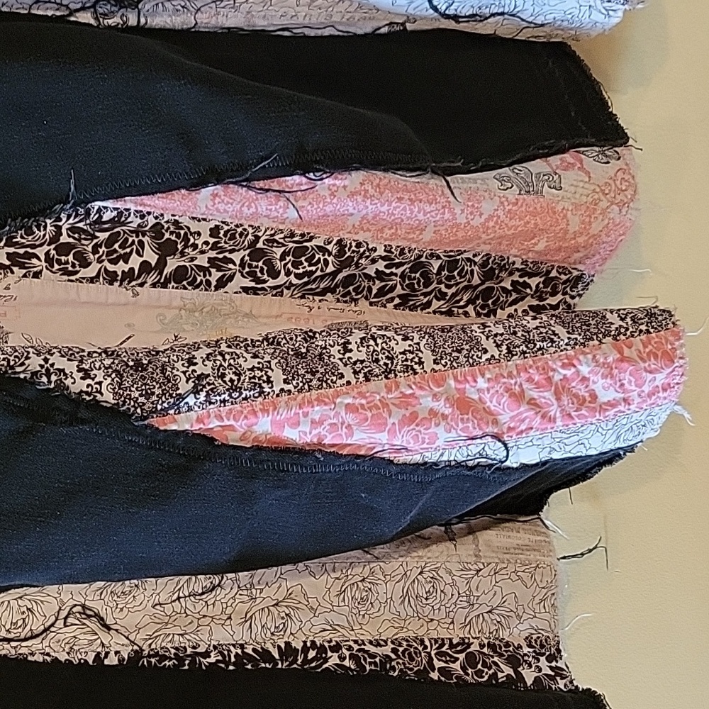 HAND CRAFTED Maxi Skirt UPCYCLED Black Denim Floral Pink Black Prints Size 12 - Picture 12 of 16